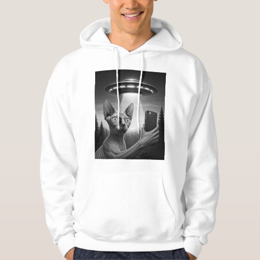 Grappige Sphynx Kat Selfie Ufo Alien Ontvoering Ar Hoodie (Voorkant)