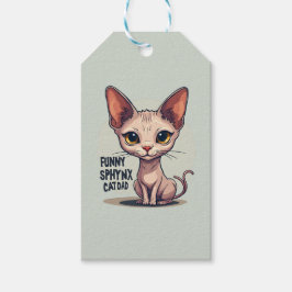 Grappige Sphynx Kat Vader Cartoon Kunst Cadeaulabel