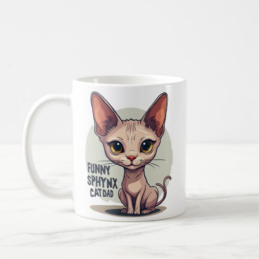 Grappige Sphynx Kat Vader Cartoon Kunst Koffiemok (Links)