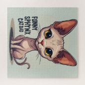 Grappige Sphynx Kat Vader Cartoon Kunst Legpuzzel (Horizontaal)