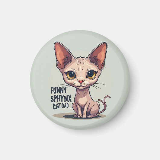 Grappige Sphynx Kat Vader Cartoon Kunst Magneet (Voorkant)