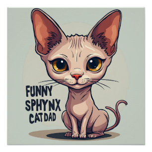Grappige Sphynx Kat Vader Cartoon Kunst Perfect Poster