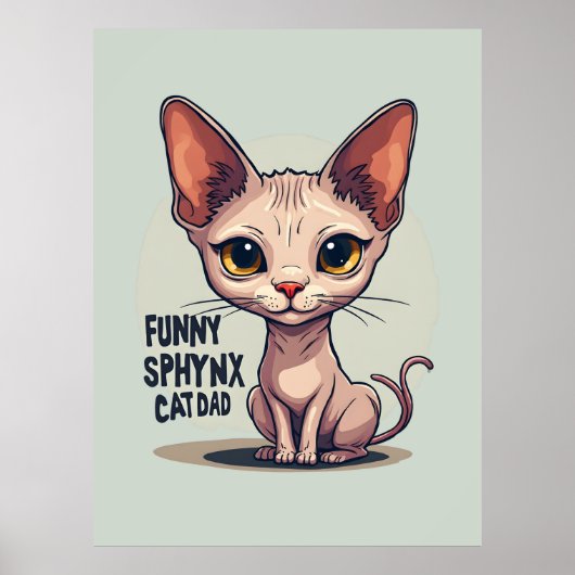 Grappige Sphynx Kat Vader Cartoon Kunst Poster (Voorkant)