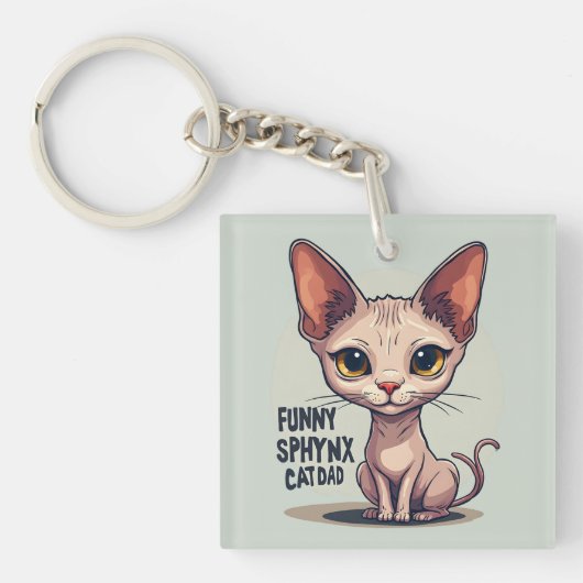Grappige Sphynx Kat Vader Cartoon Kunst Sleutelhanger (voorkant)