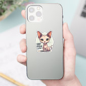 Grappige Sphynx Kat Vader Cartoon Kunst Sticker (Telefoon)