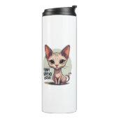 Grappige Sphynx Kat Vader Cartoon Kunst Thermosbeker (Gedraaid links)