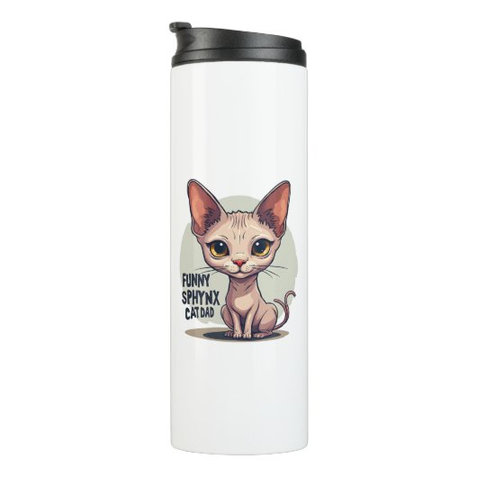 Grappige Sphynx Kat Vader Cartoon Kunst Thermosbeker (Geroteerd rechts)