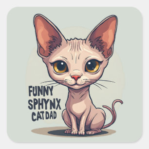 Grappige Sphynx Kat Vader Cartoon Kunst Vierkante Sticker