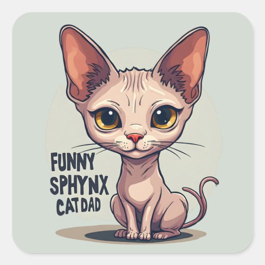 Grappige Sphynx Kat Vader Cartoon Kunst Vierkante Sticker (Voorkant)