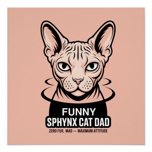 Grappige Sphynx Kat Vader Vector Kunst Perfect Poster (Voorkant)