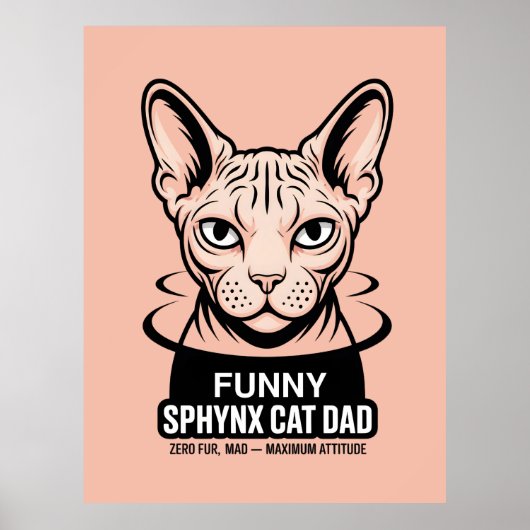 Grappige Sphynx Kat Vader Vector Kunst Poster (Voorkant)