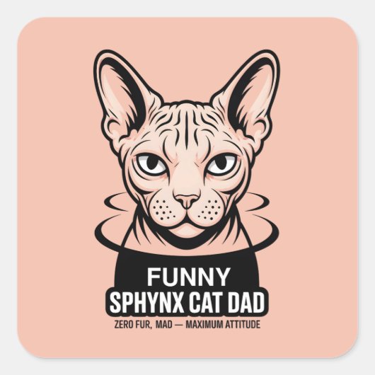 Grappige Sphynx Kat Vader Vector Kunst Vierkante Sticker (Voorkant)