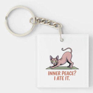 Grappige Sphynx Kat Yoga Cartoon Kunst Sleutelhanger