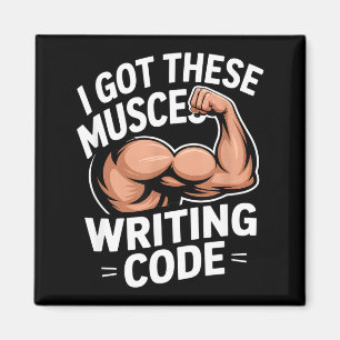 Grappige spieren die code schrijven zeggen program magneet