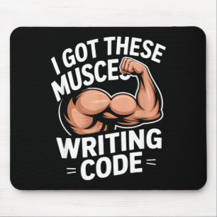 Grappige spieren die code schrijven zeggen program muismat