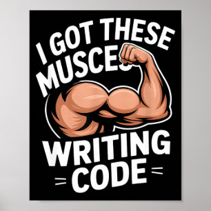 Grappige spieren die code schrijven zeggen program poster