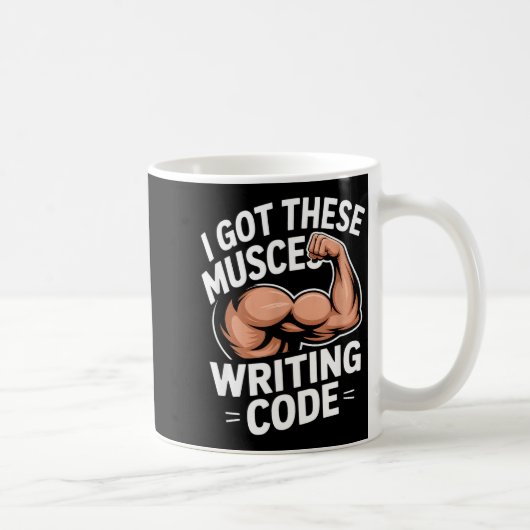 Grappige spieren schrijven code zeggen programmeur koffiemok (Rechts)