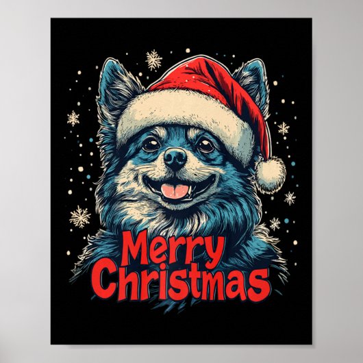 Grappige Spitz Santa Hat Vrolijke Kerstmis Kerstmi Poster (Voorkant)