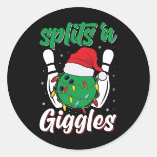Grappige Splits n Giggles Bowling Speler Kerst Bo Ronde Sticker