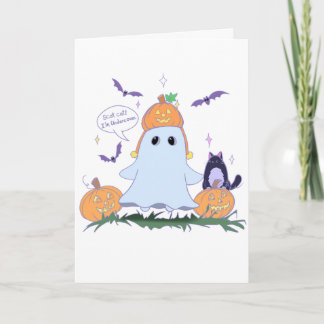 Grappige spook- en Halloween-kat-verjaardagskaart Feestdagen Kaart