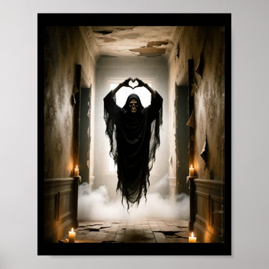 Grappige spook hart handen eng gezicht halloween poster (Voorkant)
