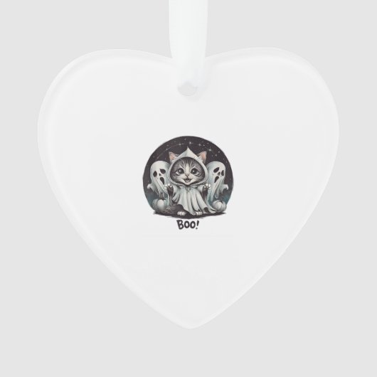 Grappige Spookkat Boe Halloween Dier Spook Kitty T Ornament (voorkant)
