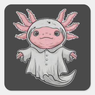 Grappige Spooky Axoltol Amphibian Halloween Ghost Vierkante Sticker