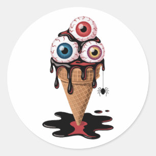 Grappige Spooky Eyeball Ice Cream Cone Halloween Ronde Sticker