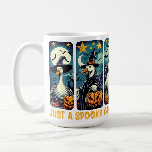 Grappige Spooky Goose Halloween Witch Pumpkin Art Koffiemok (Links)
