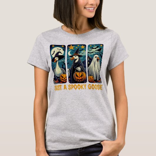 Grappige Spooky Goose Halloween Witch Pumpkin Art T-shirt (Voorkant)