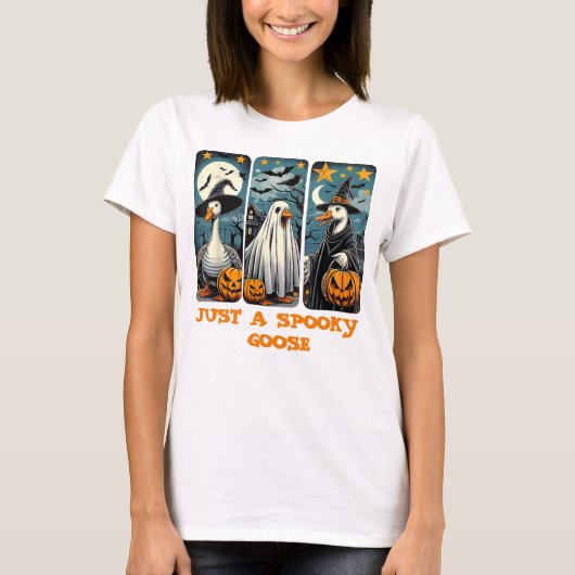 Grappige Spooky Goose Halloween Witch Pumpkin Art T-shirt (Voorkant)