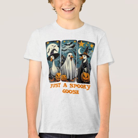 Grappige Spooky Goose Halloween Witch Pumpkin Art Tri-Blend Shirt (Voorkant)