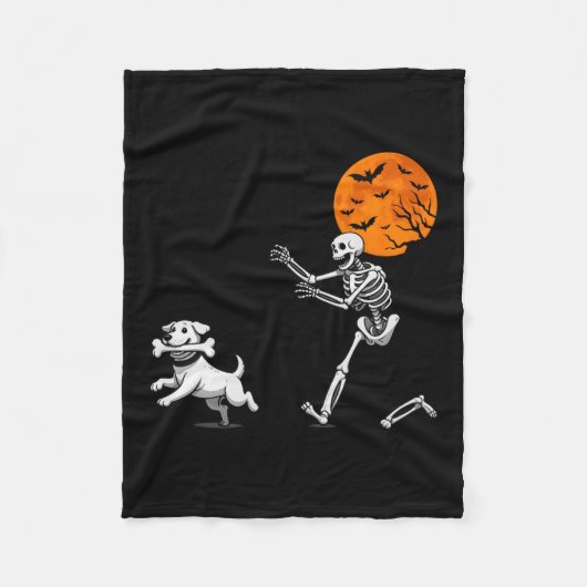 Grappige Spooky Humor Halloween Skeleton Chasing D Fleece Deken (Voorkant)