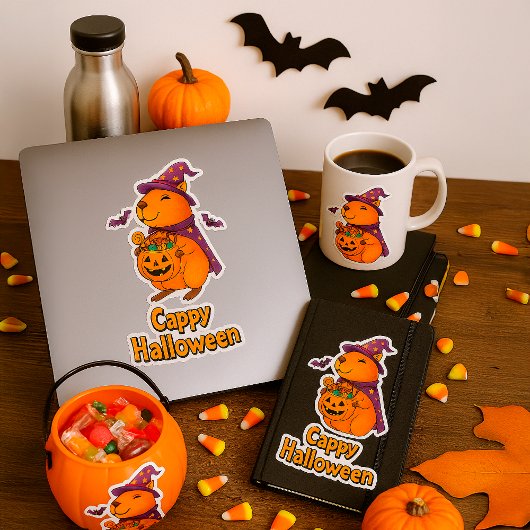 Grappige Spooky Schattigee Capybara Witch Wizard Sticker