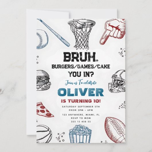 Grappige sportparty-uitnodiging voor vrienden kaart (Voorkant)