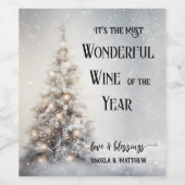 Grappige sprankelende sneeuw kerstboom wijn etiket (Enkel label)