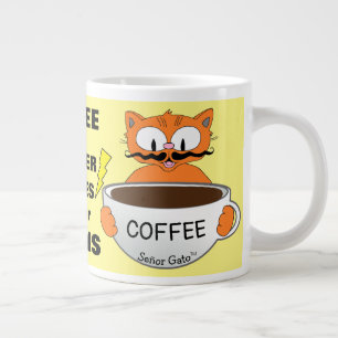 Grappige spreuk Cartoon Kat Grote Koffiekop