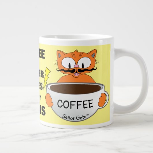 Grappige spreuk Cartoon Kat Grote Koffiekop (Rechts)