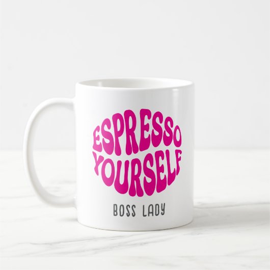 Grappige Spreuk Moderne Espresso Zelf Retro Naam Koffiemok (Links)