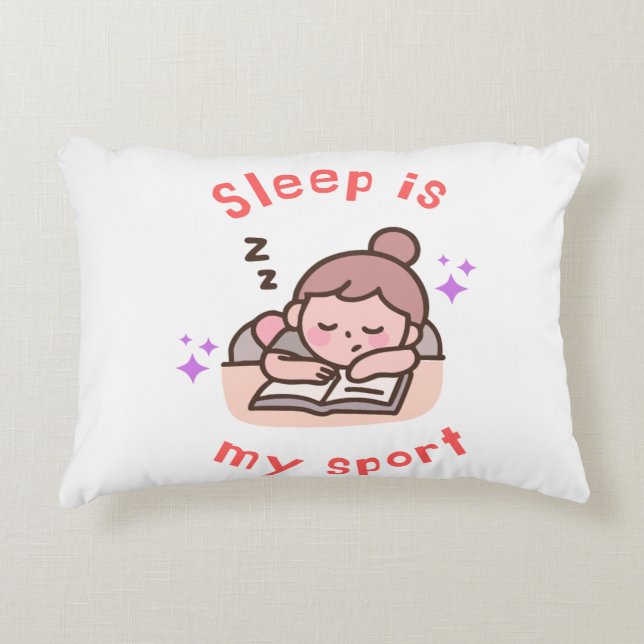 Grappige Spreuk Slaperig Karakter Pastel Roze Deco Accent Kussen (Voorkant)