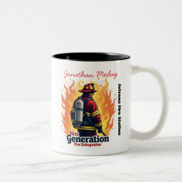 Grappige spreuk voor vrijwillige brandweerman tweekleurige koffiemok