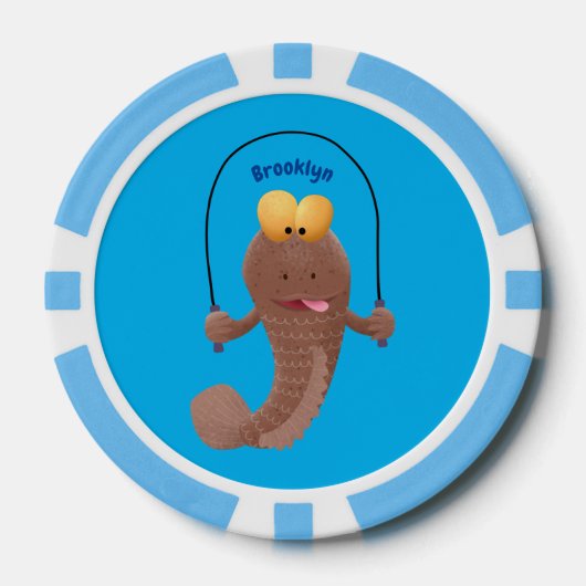 Grappige springende modderspringer vis cartoon poker chips (Voorkant)