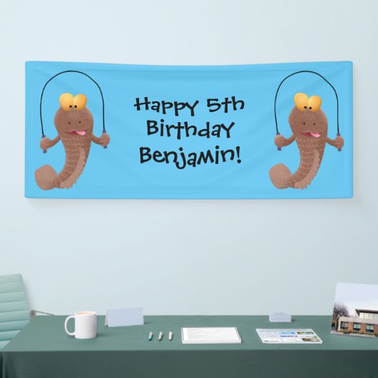 Grappige springende modderspringer vis cartoon spandoek (Beurs)