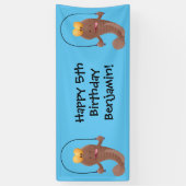 Grappige springende modderspringer vis cartoon spandoek (Verticaal)