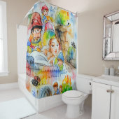 Grappige sprookjesachtige illustratie douchegordijn (In situ)