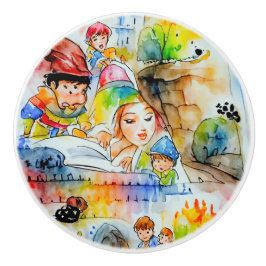 Grappige sprookjesachtige illustratie keramische knop