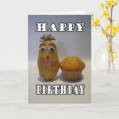 Grappige "Spud" Muffin - Happy Birthday voor Guy Kaart (Gele Bloem)