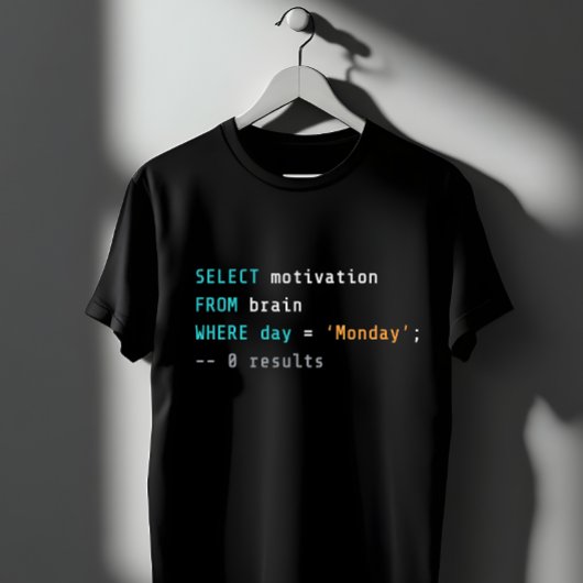 Grappige SQL maandag motivatie programmeur grap T-shirt