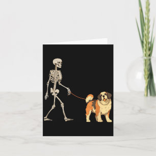 Grappige St. Bernard skelet hond loopt Halloween Kaart
