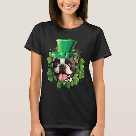 Grappige St. Patrick Boston Terrier T-shirt (Voorkant)